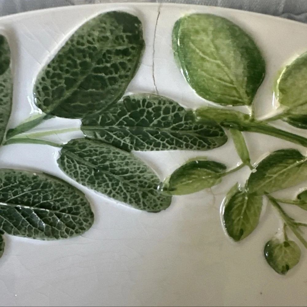 BASSANO CERAMIC HERBS 3D Plate 23cm FROM ITALY Williams-Sonoma Hand Painted